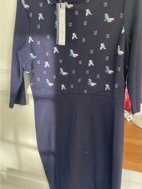 Shwings Navy Blue Floral Midi Dress